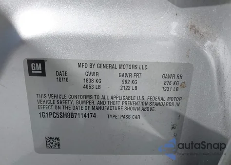 2011 Chevrolet Cruze Ls z USA, uszkodzony, nr VIN 1G1PC5SH8B7114174